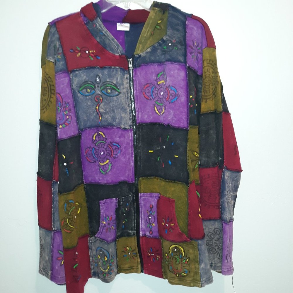 Patchwork Light Jacket With Hoodie Size Large Can… - image 1